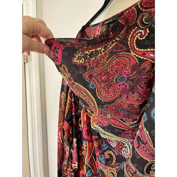 Lane Bryant Floral Sheer Top 26 Black Paisley Chic Preppy Resort Classic 80s - Picture 3 of 9